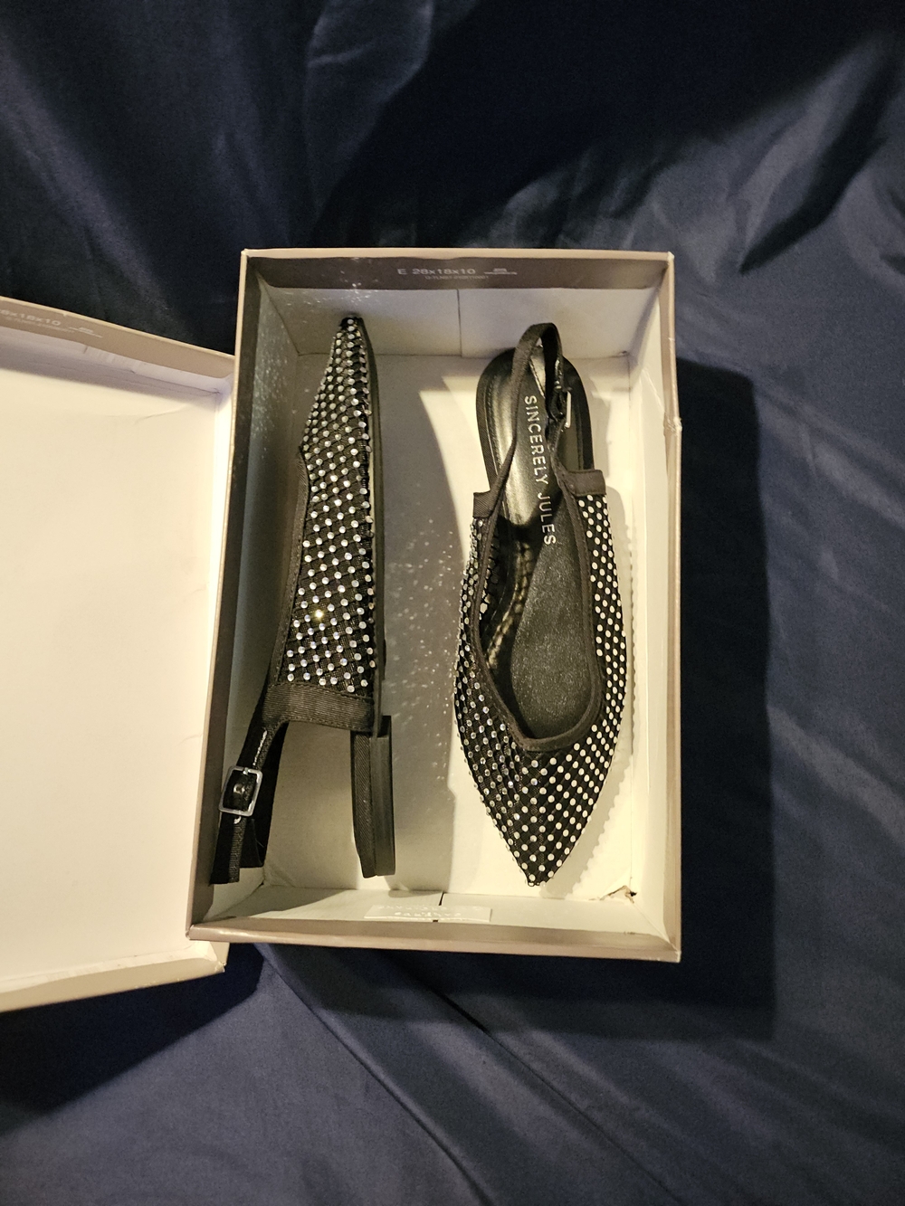 Sincerly Jules Black Rhinestone Pointed Slingback Flats